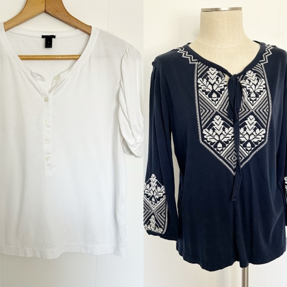 J. Crew Top Bundle Navy Embroidered & White Henley Size‎ Small